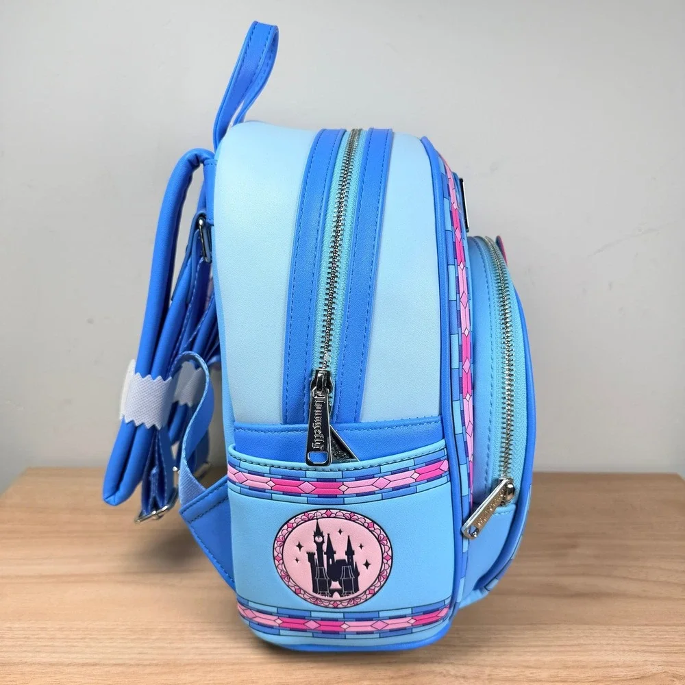 Loungefly‎ Disney Cinderella Stained Glass Mini Backpack Blue Pink Jaq Gus Gus